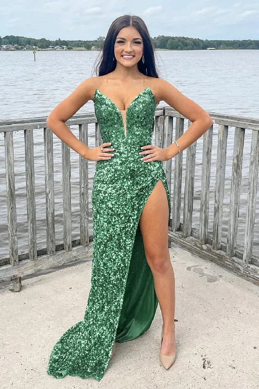 Tea - length formal dresses with lace trim for a semi - formal promSparkly Green Sheath Sequins Long Prom Dress with Slit Tea - length formal dresses with lace trim for a semi - formal promSparkly Green Sheath Sequins Long Prom Dress with Slit