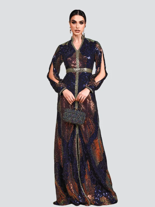 Formal dresses with gathered bodices and wide - leg skirts for a comfortable and stylish silhouetteCutout Sequin Maxi Dress ME00330