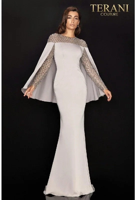 Long - sleeved bodycon dress for a formal winter event​Terani Couture 2011M2155 Long Formal Mother Of Bride Gown