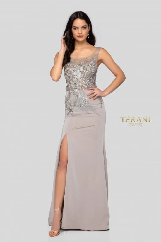 Bodycon dress with a belted waist for a defined figure​Terani Couture 1915E9731 Sleeveless Long Prom Dress