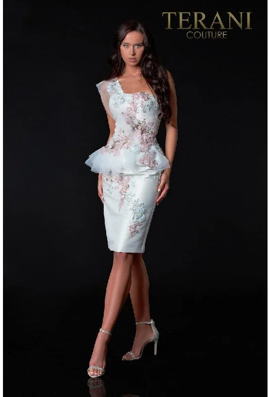 Bodycon dress made of jersey for a casual look​Terani Couture 2111C4557 Short One Shoulder Dress