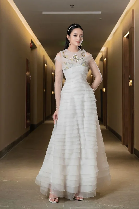 Party dresses with a sheer panel for a hint of allureYamette Layered Round Neck Organza Maxi Dress Party dresses with a sheer panel for a hint of allureYamette Layered Round Neck Organza Maxi Dress