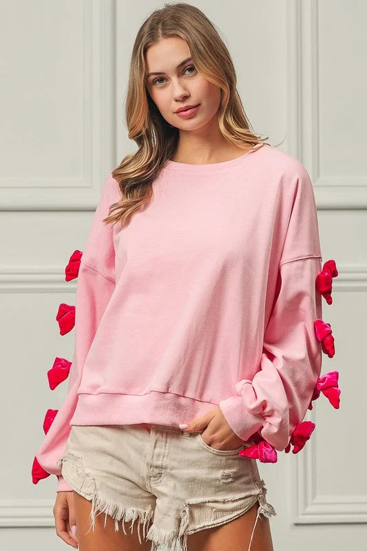 Thermal Bodysuits for Extra Warmth in WinterVelvet Ribbon Bows Long Sleeve Round Neck Sweatshirt Thermal Bodysuits for Extra Warmth in WinterVelvet Ribbon Bows Long Sleeve Round Neck Sweatshirt