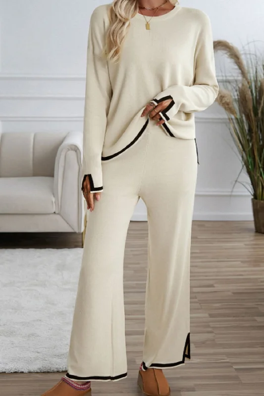 Mesh Bodysuits for a Bold and Edgy Fashion StatementContrast Trim Round Neck Top and Pants Sweater Set