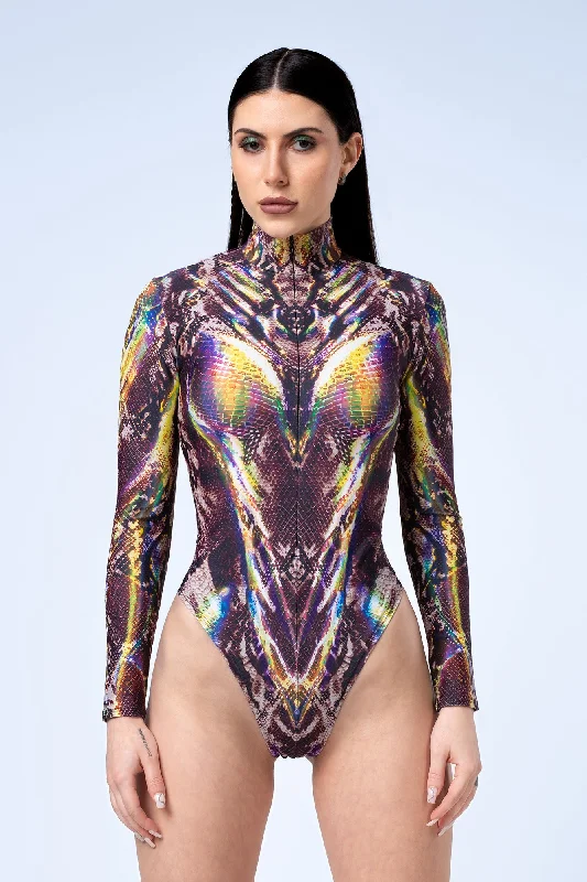 Compression Bodysuits for Post - Workout RecoveryExotic Skin Sleeved Bodysuit