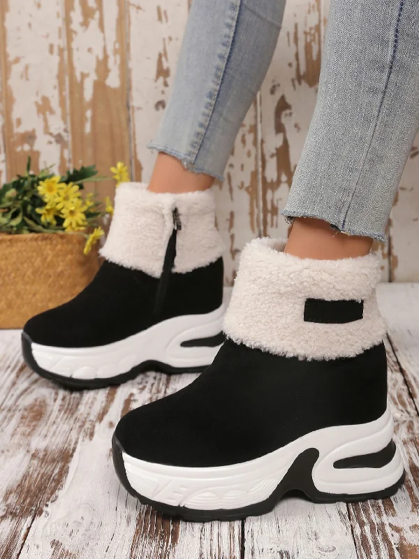 Cut - Out Bodysuits for a Trendy and Fashion - Forward StyleFaux Fur Round Toe Platform Boots