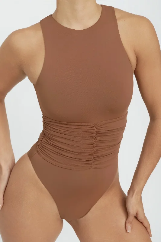 Plus Size Women's Boho - Style One - Pieces in Multicolor with Tassels for a Festival VibeJace One Piece Moderate Coverage - Brown Sugar Plus Size Women's Boho - Style One - Pieces in Multicolor with Tassels for a Festival VibeJace One Piece Moderate Coverage - Brown Sugar