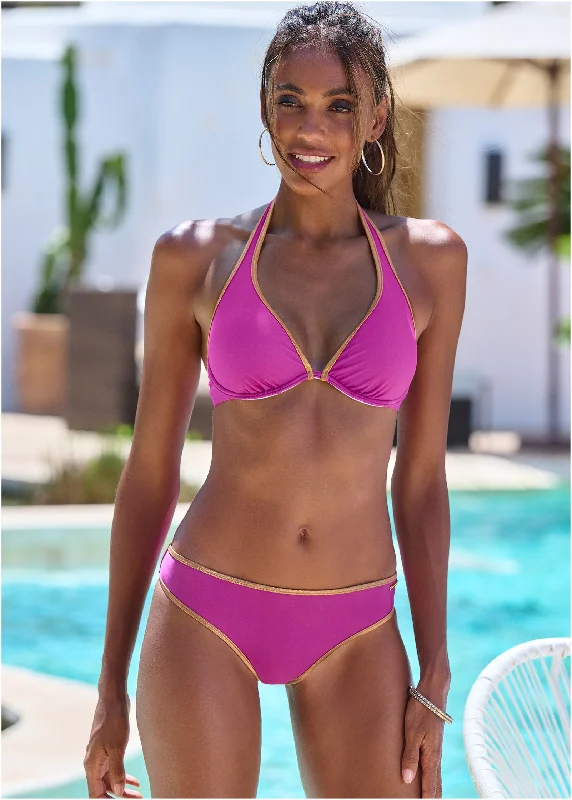 Women's High - Neck Swim Tops in Navy with Zipper for a Sleek and Sporty LookUnderwire Halter Top - Pink Multi Women's High - Neck Swim Tops in Navy with Zipper for a Sleek and Sporty LookUnderwire Halter Top - Pink Multi