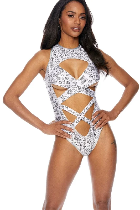 Long - Sleeve Bodysuits for Cold Weather LayeringPaisley Bandana Criss Cross Swimwear Bodysuit with Deep Plunge Long - Sleeve Bodysuits for Cold Weather LayeringPaisley Bandana Criss Cross Swimwear Bodysuit with Deep Plunge