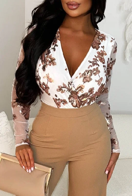 Lace Bodysuits for a Sexy and Elegant Bedroom LookLuxury Merritt White Sequin Long Sleeve Bodysuit