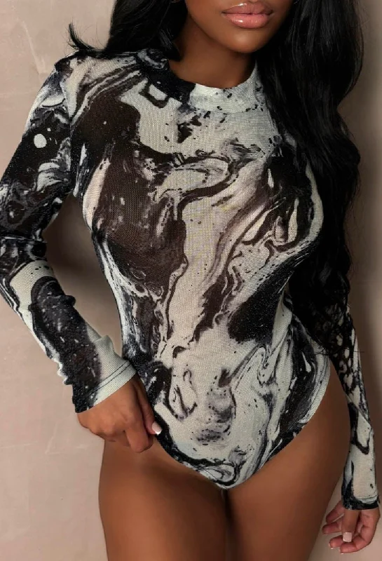 Sleeveless Bodysuits for a Cool and Casual Summer LookMaddy Monochrome Marble print Sheer Bodysuit Sleeveless Bodysuits for a Cool and Casual Summer LookMaddy Monochrome Marble print Sheer Bodysuit