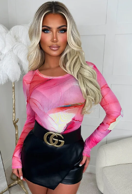 Cut - Out Bodysuits for a Trendy and Fashion - Forward StyleMermaid Vibes Pink Mesh Bodysuit Cut - Out Bodysuits for a Trendy and Fashion - Forward StyleMermaid Vibes Pink Mesh Bodysuit