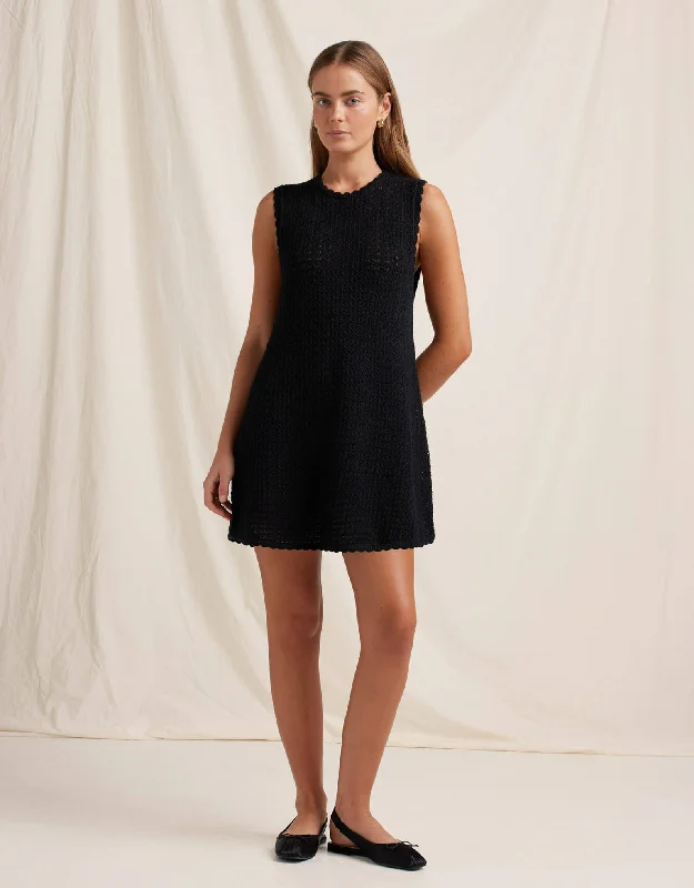 Mock - neck cover ups for a more modern and stylish silhouettePointelle Shift Mini Dress Noir Mock - neck cover ups for a more modern and stylish silhouettePointelle Shift Mini Dress Noir