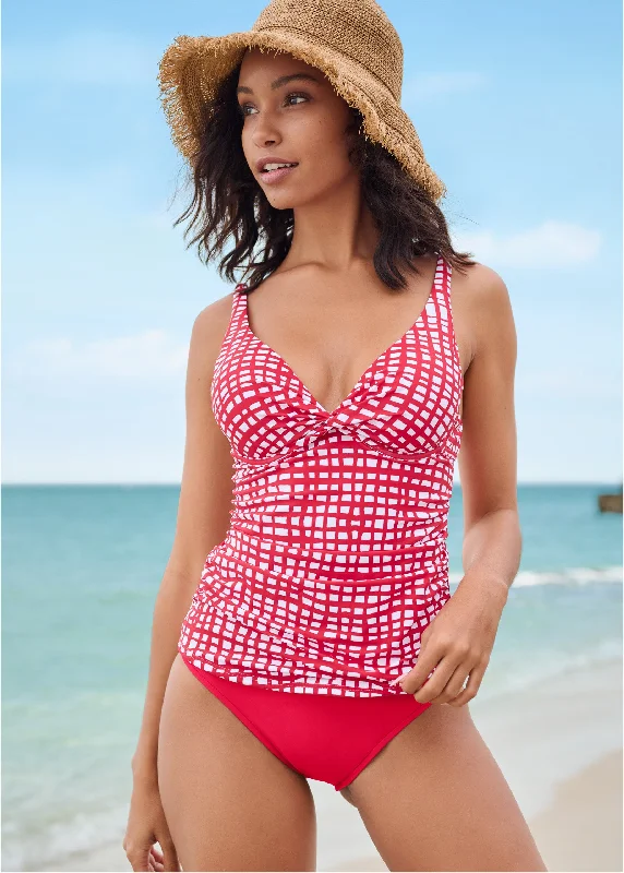 Women's Sheer - Paneled Swim Tops in Blue for a Flirty and Alluring Poolside LookParos Tankini - Checker Me Women's Sheer - Paneled Swim Tops in Blue for a Flirty and Alluring Poolside LookParos Tankini - Checker Me