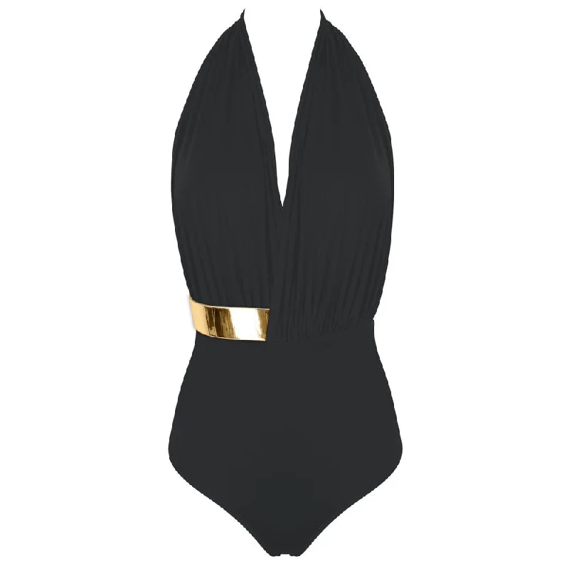 Women's Sheer Paneled One - Pieces in White for a Delicate and Elegant Evening AppearanceTHE ST. TROPEZ II *LUXURY EDITION GOLD/ SILVER - Black