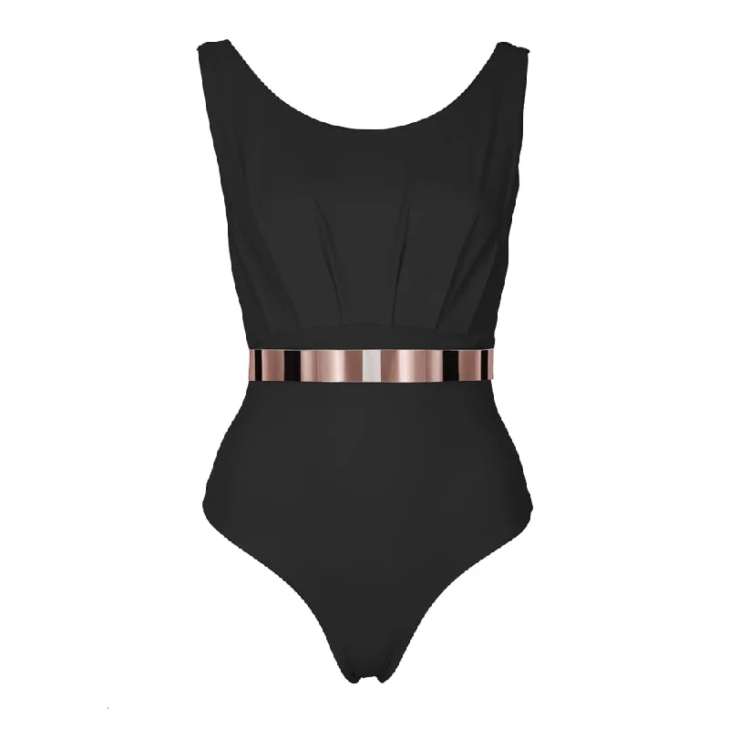 Women's Sleeveless Backless One - Pieces in Black with Cut - Out Details for a Sexy Beach LookVENICE Swimsuit  *STUDIO EDITION  ROSÉGOLD/ BLACK METALLIC -BLACK