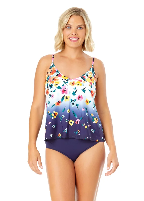Plus Size Women's Print - Blocked Swim Tops in Multicolor for a Trendy and Fashion - Forward LookWomen's Gradient Floral Easy Triangle Tankini Swim Top Plus Size Women's Print - Blocked Swim Tops in Multicolor for a Trendy and Fashion - Forward LookWomen's Gradient Floral Easy Triangle Tankini Swim Top