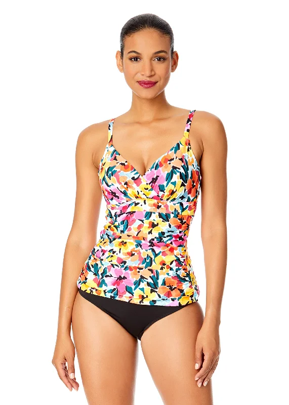 Women's Metallic - Trimmed Swim Tops in Gold for a Glamorous Beach PartyWomen's Gradient Floral Twist Front Underwire Tankini Swim Top Women's Metallic - Trimmed Swim Tops in Gold for a Glamorous Beach PartyWomen's Gradient Floral Twist Front Underwire Tankini Swim Top